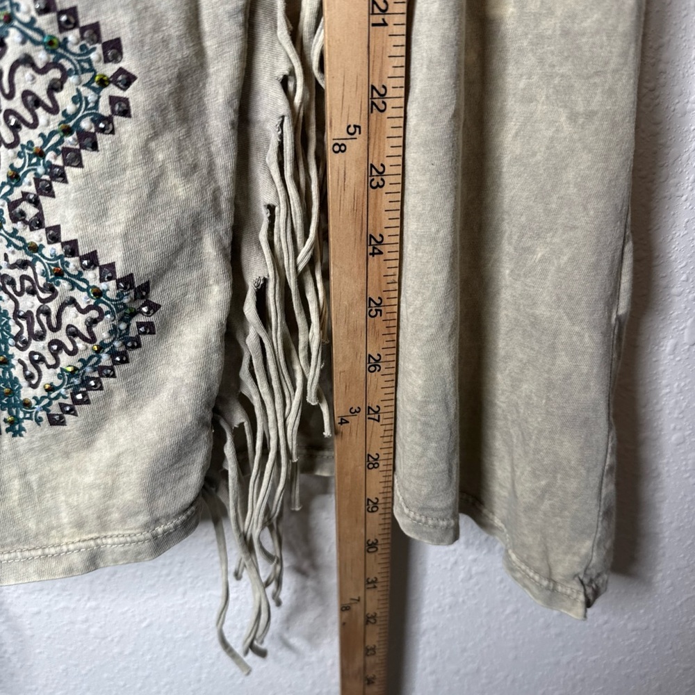 Vocal Beige Embroidered Fringe Tee - Picture 8 of 10